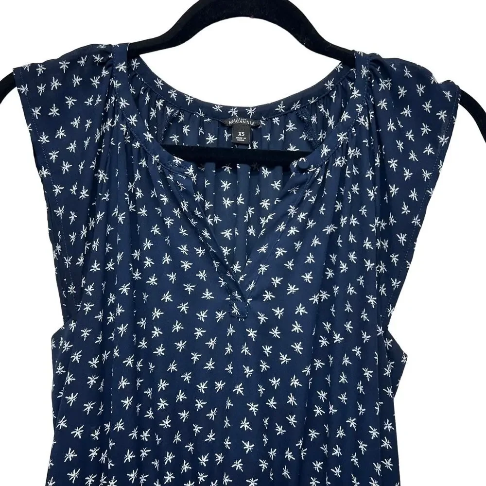 J. Crew Mercantile Navy Blue High Waisted Ruffle Hem Cap Sleeve Women's Dress XS
